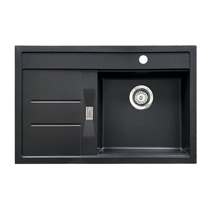 Granberg Granite Kitchen Sink ESG-4001BR – 780 × 500 × 120 mm, Right, Left Hand Drainer - Black Quartz Composite