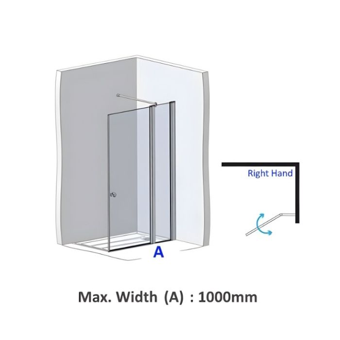 AWS Liberation RH Fixed Glass Panel, with Full Height Door - Custom Size (A) Min. 500, Max. 1000mm