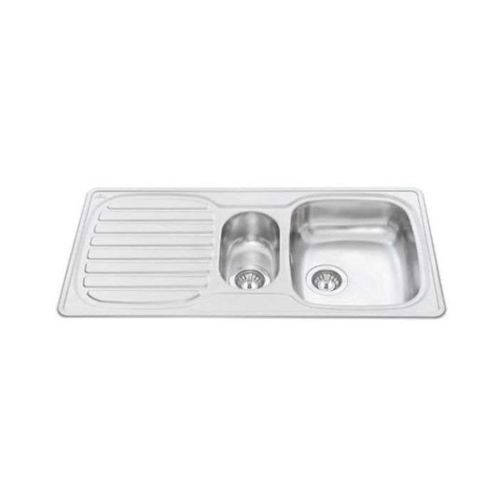 Granberg ES25 Inset or Under-mount Shallow One & Half Bowl Kitchen Sink with Drainer, Traps & Flexible Waste Kit - 971 x 496 x 120mm (Left Hand Drainer)