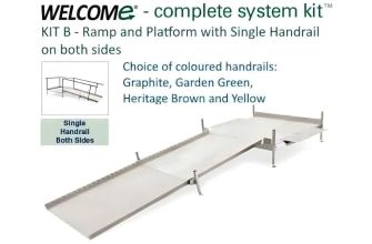 Welcome Kit B 122cm Sq. Platform, Plus Choice of 120 to 480cm Ramp Lengths, STD Ht. 38cm - 2x Single Handrails, 4x Colours