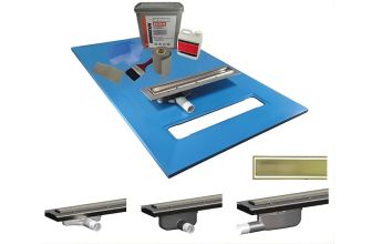 Maxxus Linear Floor Former, 10m&sup2; Liquid Tanking Kit, Purus Drain, Brushed Brass Tile Insert - Multiple Sizes