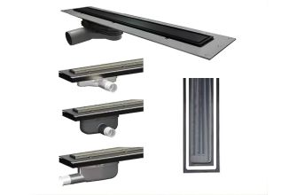 Purus 600 mm Living Linear Microcement Wetroom Drain, Black - Outlet Choice